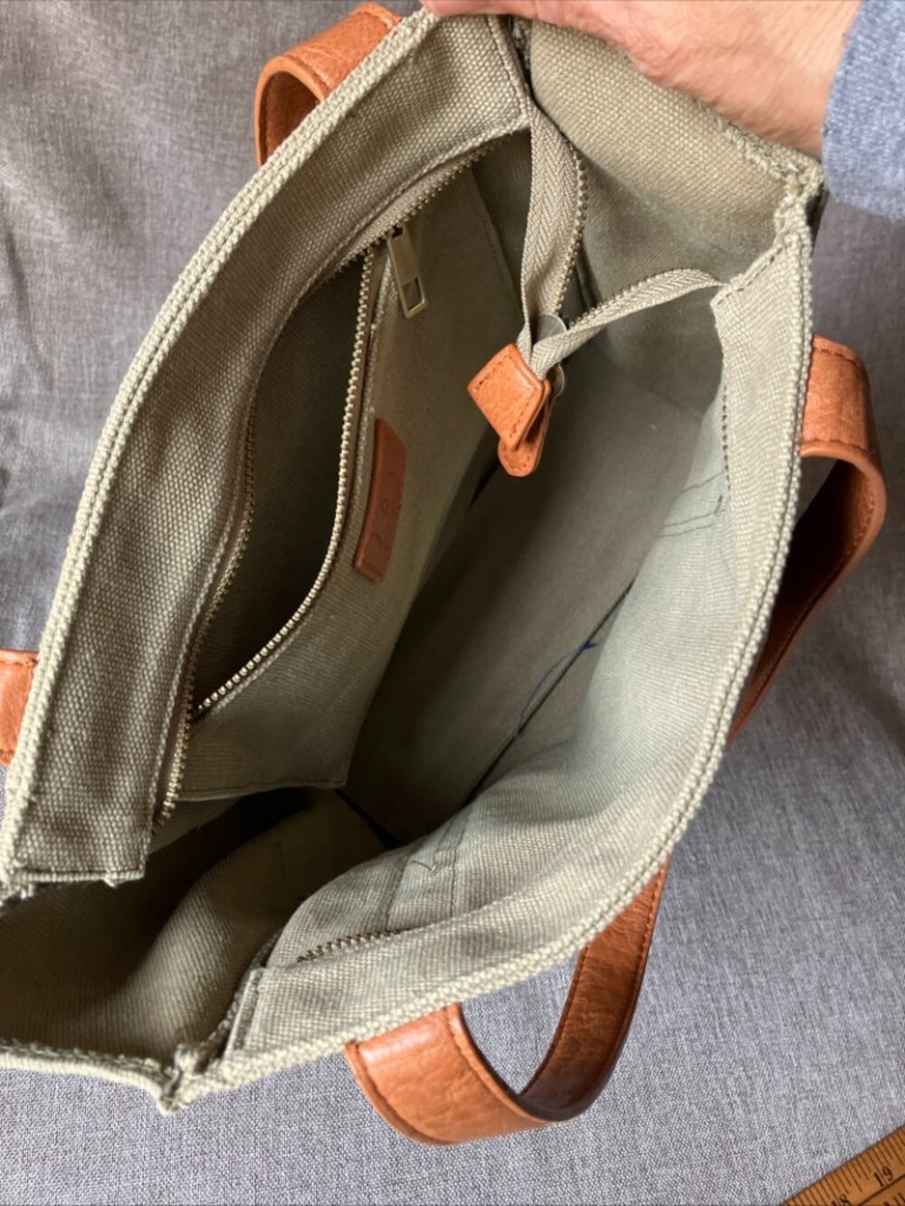 Joy Susan Medium Canvas Tote with Vegan Leather Straps and Abundance of Pockets - Picture 5 of 14